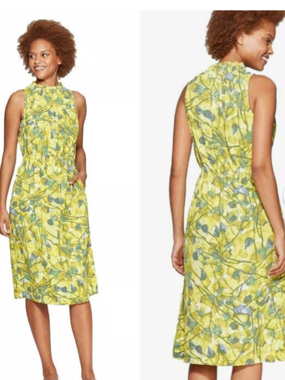 Prologue Multi-Floral Sleeveless Mock Turtleneck Midi Dress